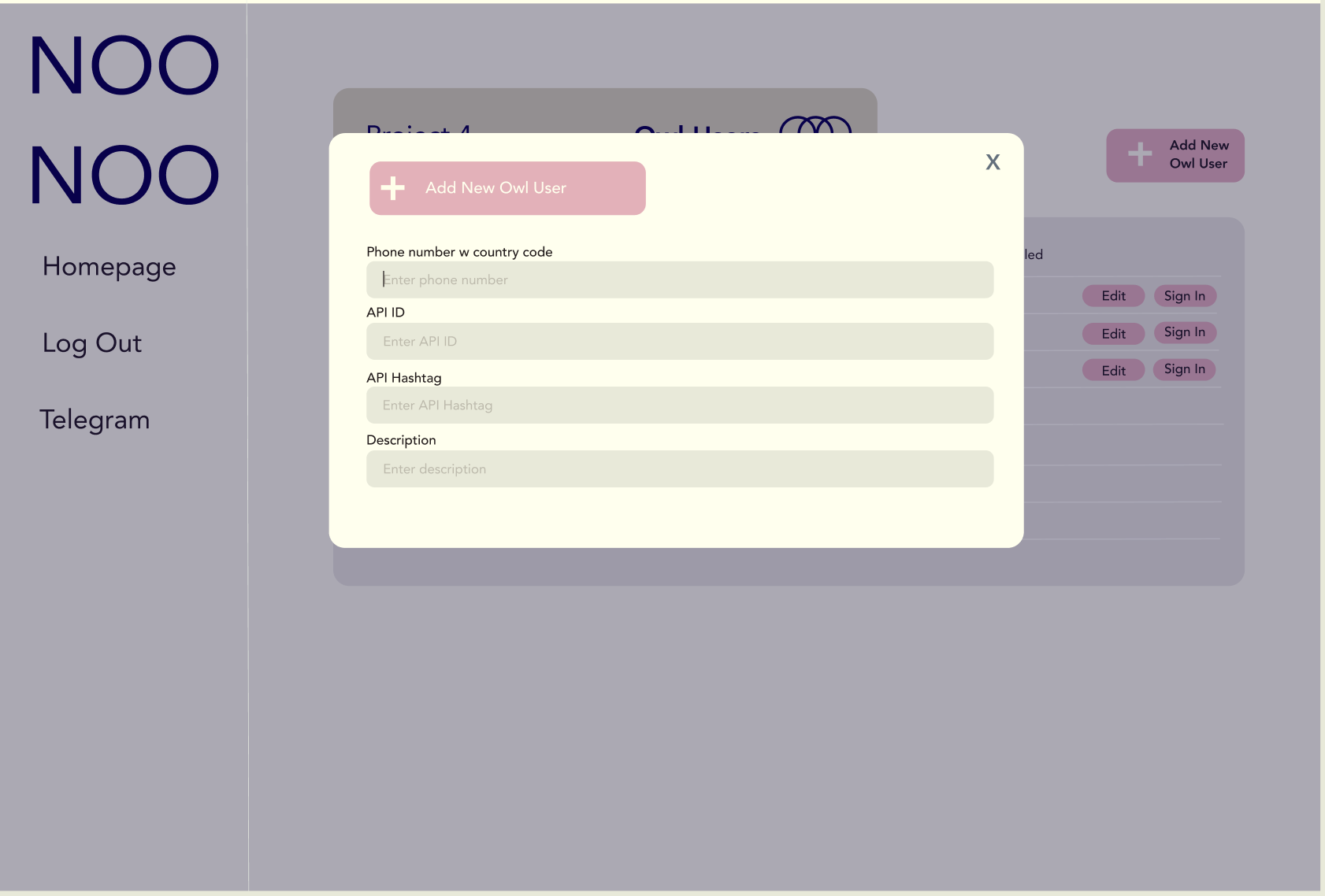 NOONOO Add New User Modal